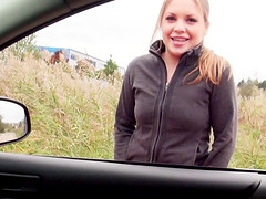Gorgeous teen girl gets in his car and gives great head