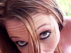 Sexy freckled redhead loves dick so much as she fucks outdoors