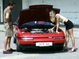 Flat-chested slut fucked in the parking lot