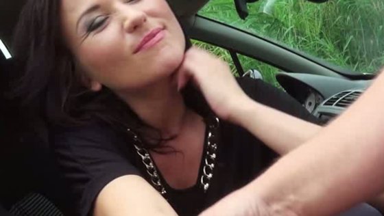 Raven haired whorish hottie gives steamy BJ to her feverish fellow in his car - Blowjob porn